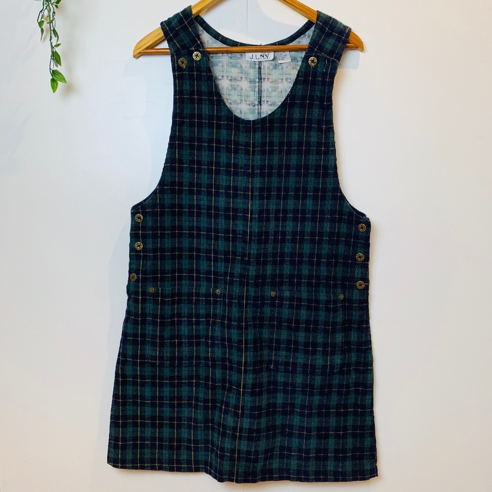 VINTAGE 90s Green Plaid Cordurouy Jumper